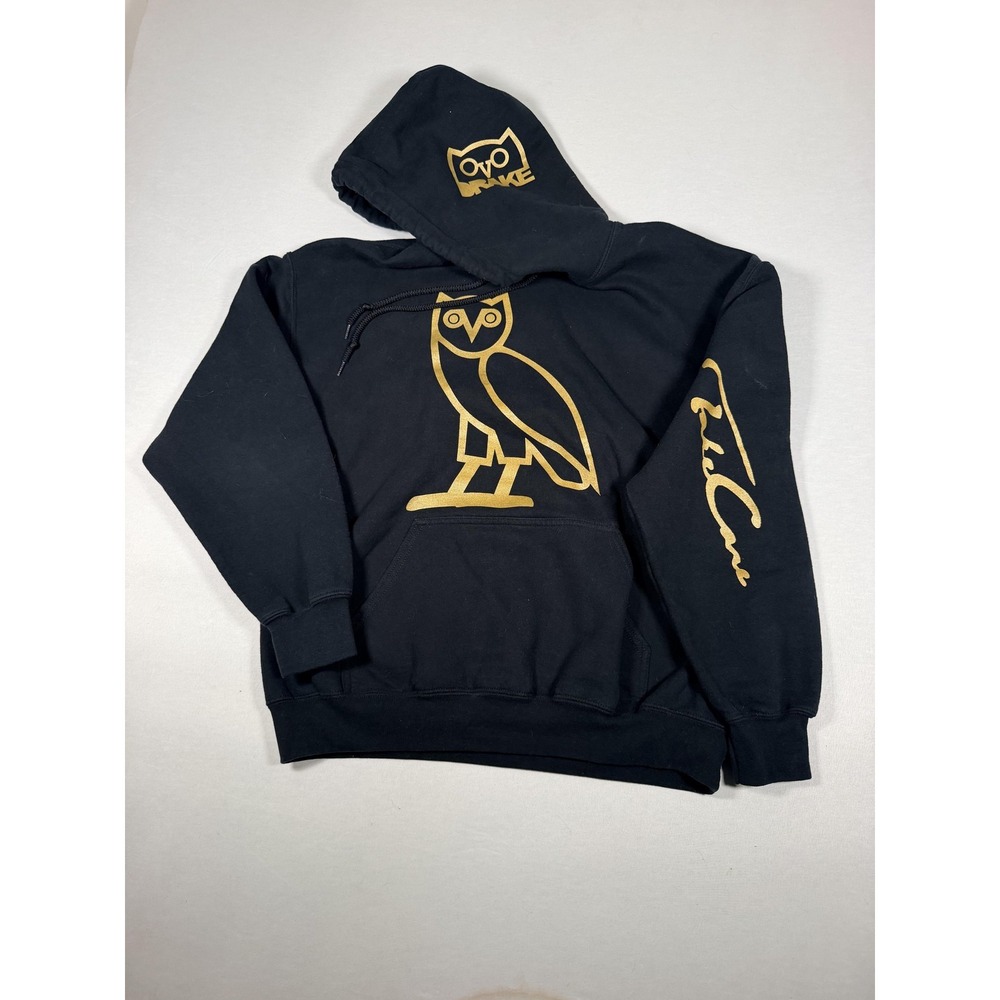 Gildan Hoodie Sweatshirt Mens Large Black Pullover Fleece Drake OVOXO Owl